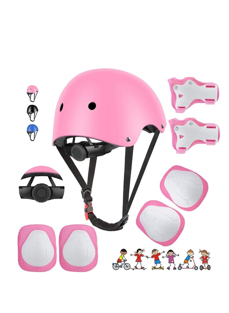 Roller Skating protective gear children's helmet set of riding elbow wristband, skateboard skates balance bike helmet knee pads 7 pcs - Pink - Image 1