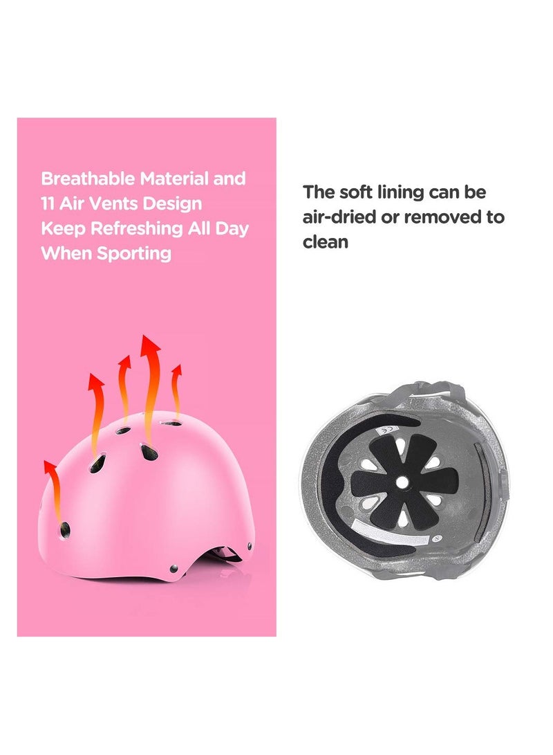 Roller Skating protective gear children's helmet set of riding elbow wristband, skateboard skates balance bike helmet knee pads 7 pcs - Pink - Image 5