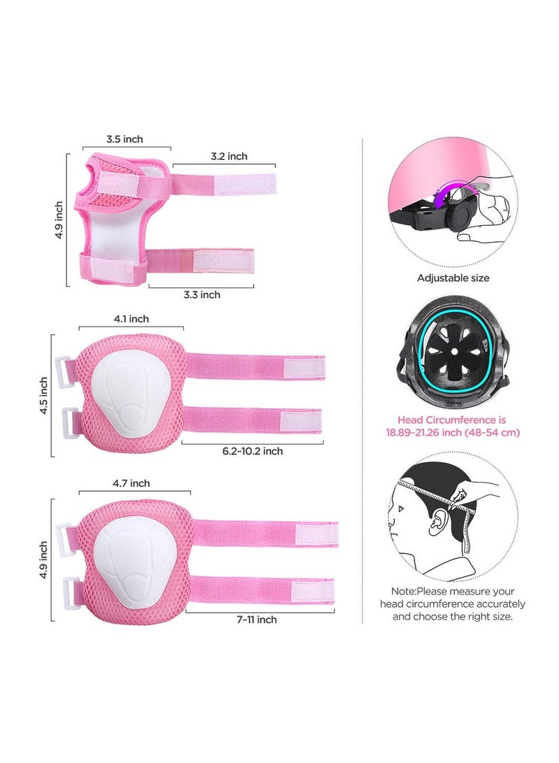 Roller Skating protective gear children's helmet set of riding elbow wristband, skateboard skates balance bike helmet knee pads 7 pcs - Pink - Image 4
