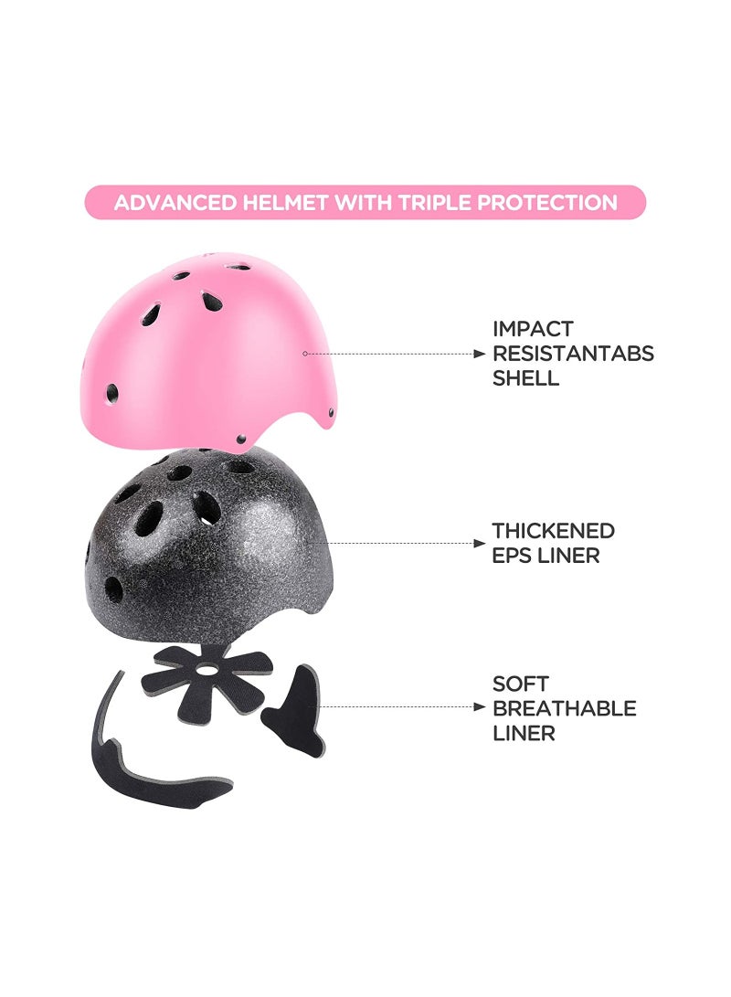 Roller Skating protective gear children's helmet set of riding elbow wristband, skateboard skates balance bike helmet knee pads 7 pcs - Pink - Image 2