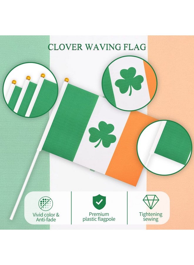 Paezm 20 Pack Small Ireland Irish Shamrock Flag Stick 5'' X 8'' - Mini Handheld Lucky Green Clover Flags For St Patrick'S Day Parade Celebration  - Image 4