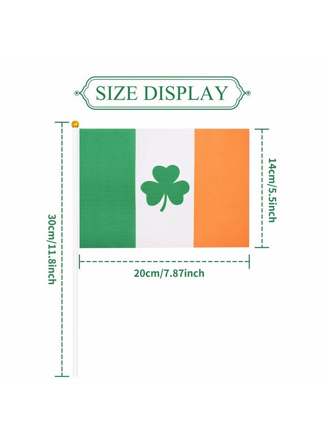 Paezm 20 Pack Small Ireland Irish Shamrock Flag Stick 5'' X 8'' - Mini Handheld Lucky Green Clover Flags For St Patrick'S Day Parade Celebration  - Image 3