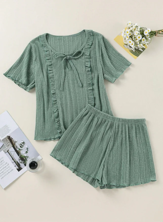 تايك تو طقم بيجاما من شورت وبلوزة محبوكة بتفاصيل بارزة الملمس