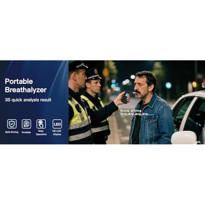 rayihni Breathalysers, Professional Grade-Accuracy Alcohol Breathalyzer with LCD Digital Display, Upgraded Personal Alcohol Tester Includes 12 Mouthpieces for Home Party Use Black - Image 3