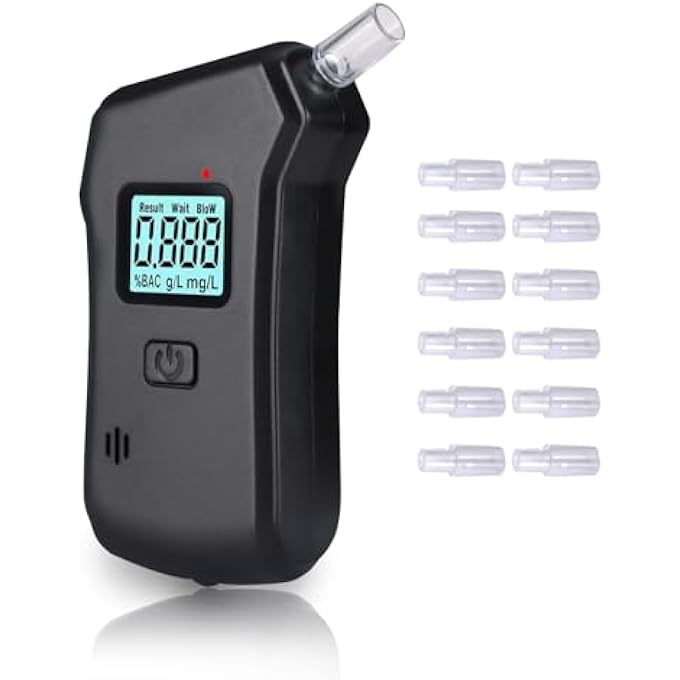 rayihni Breathalysers, Professional Grade-Accuracy Alcohol Breathalyzer with LCD Digital Display, Upgraded Personal Alcohol Tester Includes 12 Mouthpieces for Home Party Use Black - Image 2
