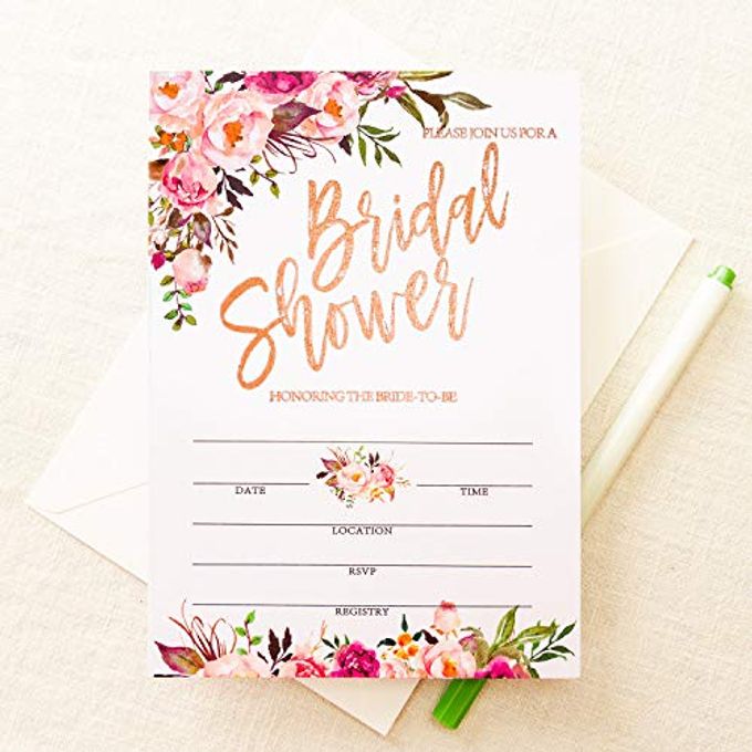 Crisky Rose Gold Foil Bridal Shower Invitation with Envelopes, Bridal Shower Invite, Wedding Shower Invitations, 25 pcs Cards & 25 pcs Envelopes & 25 pcs Stickers - Image 3