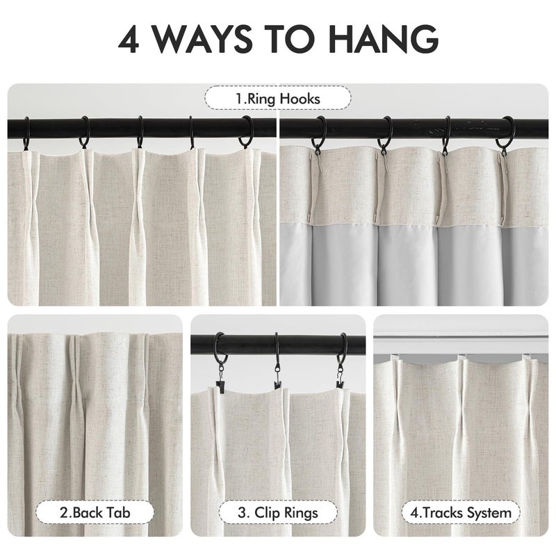 ميولي Miuleee طبيعية قرصة مطوية 100 ٪ الستائر الكتان اللعضات 96 بوصة الطول 2 لوحات وضع الستائر مطوية مع السنانير دبوس أسود خارج غرفة حظر الستائر الداكنة لغرفة نوم غرفة المعيشة - Image 3