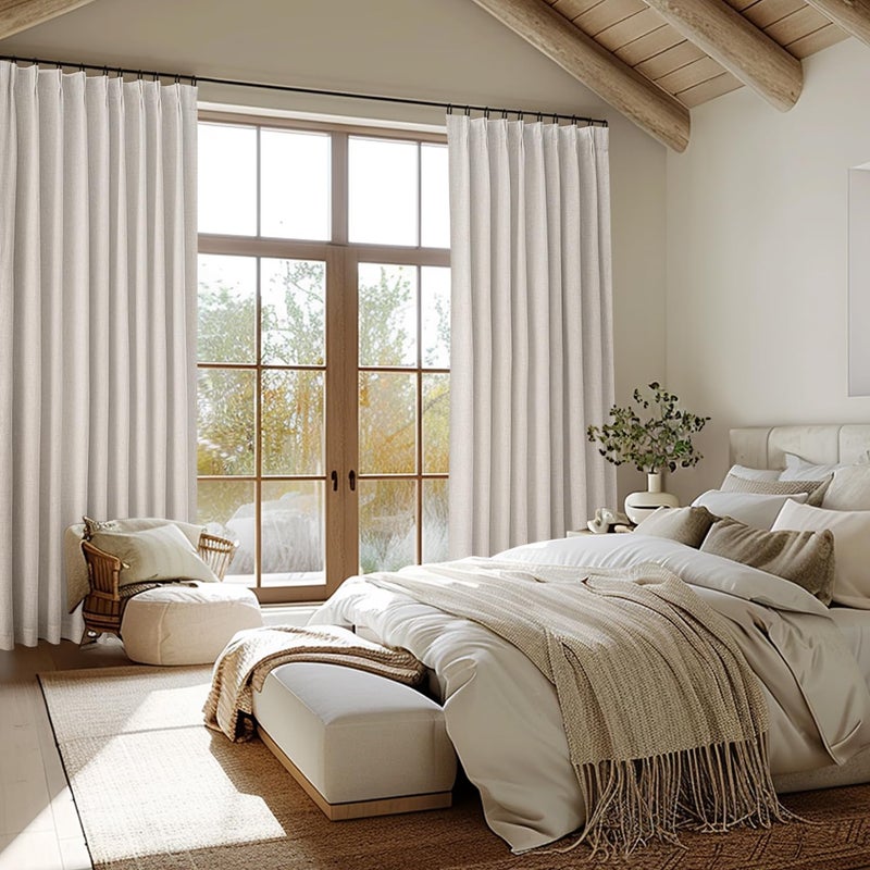 ميولي Miuleee طبيعية قرصة مطوية 100 ٪ الستائر الكتان اللعضات 96 بوصة الطول 2 لوحات وضع الستائر مطوية مع السنانير دبوس أسود خارج غرفة حظر الستائر الداكنة لغرفة نوم غرفة المعيشة - Image 5