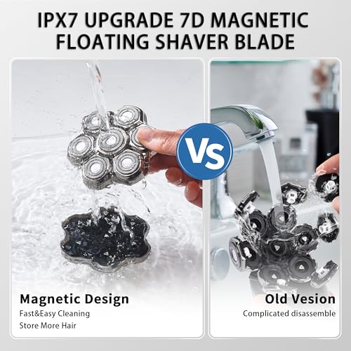 seminhoof Universal Head Shaver Replacement Heads Magnetic 7 Blades Head Shavers Replacement Blades for Bald Men Compatible with Freebird Shaver & Other Brands (7msilver) - Image 2