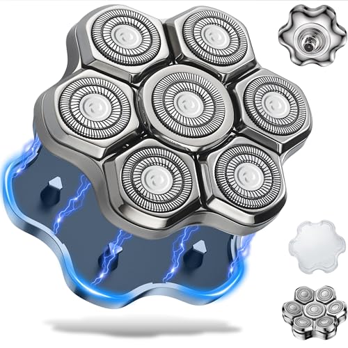 seminhoof Universal Head Shaver Replacement Heads Magnetic 7 Blades Head Shavers Replacement Blades for Bald Men Compatible with Freebird Shaver & Other Brands (7msilver) - Image 1