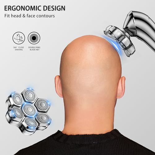 seminhoof Universal Head Shaver Replacement Heads Magnetic 7 Blades Head Shavers Replacement Blades for Bald Men Compatible with Freebird Shaver & Other Brands (7msilver) - Image 4