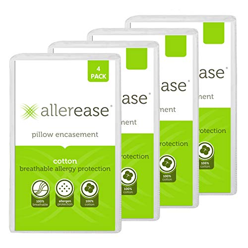 Aller-Ease AllerEase 100 Breathable Cotton Pillow Protector for Sleeping Queen 30 x 20  4 PackWhite - Image 1
