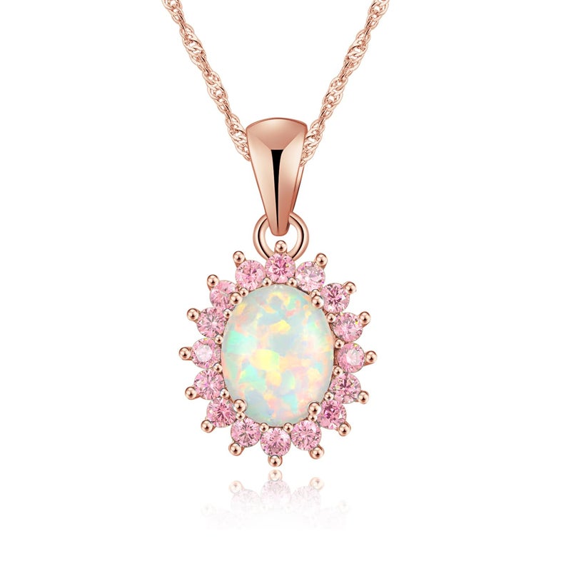 CiNily Opal Pendant Necklace 14K Rose Gold Plated White Fire Opal Pendant for Women Teens Jewelry Gemstone Flower Necklace - Image 1