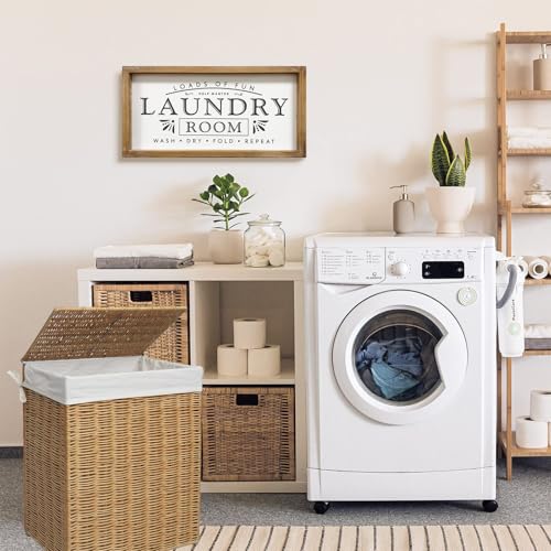 MACVAD Laundry Signs for Home Decor, Loads of Fun Wooden Laundry Room Sign Wall Decor 16 x 8 Inch - Image 3