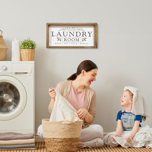 MACVAD Laundry Signs for Home Decor, Loads of Fun Wooden Laundry Room Sign Wall Decor 16 x 8 Inch - Image 2