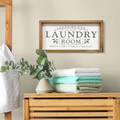 MACVAD Laundry Signs for Home Decor, Loads of Fun Wooden Laundry Room Sign Wall Decor 16 x 8 Inch - Image 4