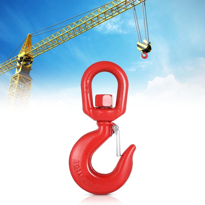 3 Ton Heavy Duty Crane Swivel Hook With Safety Latch, G80 Alloy Steel Rigging Hook For Hoisting, 6600 Lbs Load Capacity, Rotating Eye Sling Hook - Image 1