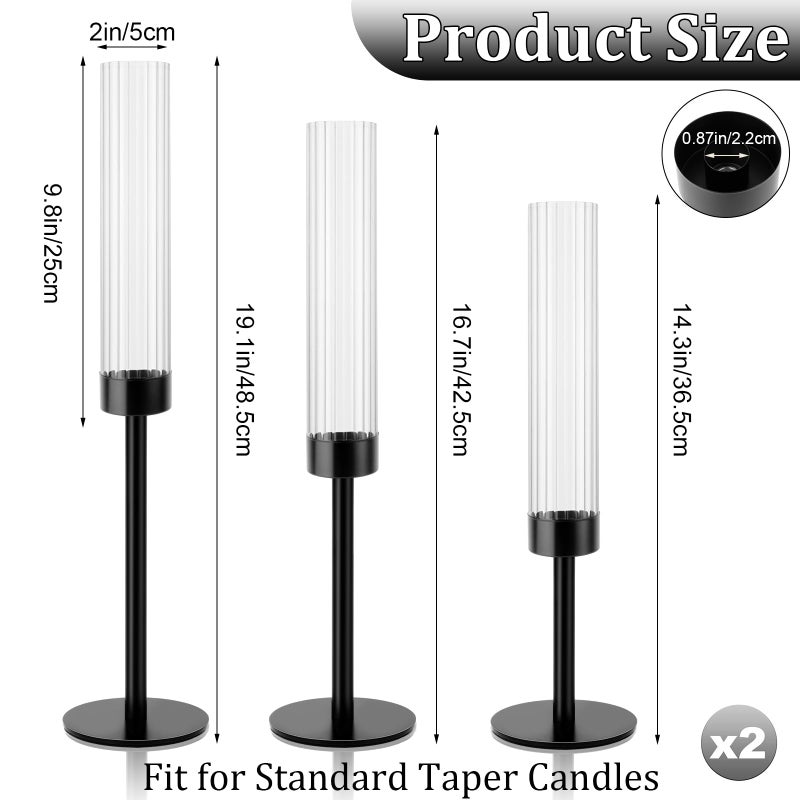 ASHELYULLA Black Hurricane Candle Holders, Set of 6 Glass Taper Candlestick Holders Metal Candle Stands Bulk with Ribbed Glass Cover for Dining Tables Wedding Candelabra Centerpieces Decor - Image 4