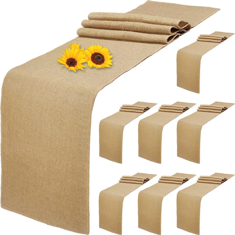 Wlirantim 8 Pack Natural Burlap Table Runners12 x 72 Inch Rustic Jute Table Runner and Placemats Bulk for Western Wedding Table DecorationsFarmhouse Style PartyHolidayKitchen Coffee Table Decor Cover 