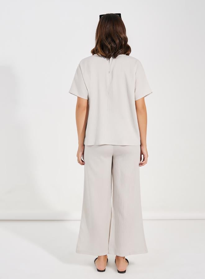 Styli Textured Round Neck Top & Wide Leg Pants Co-Ords  - Image 4
