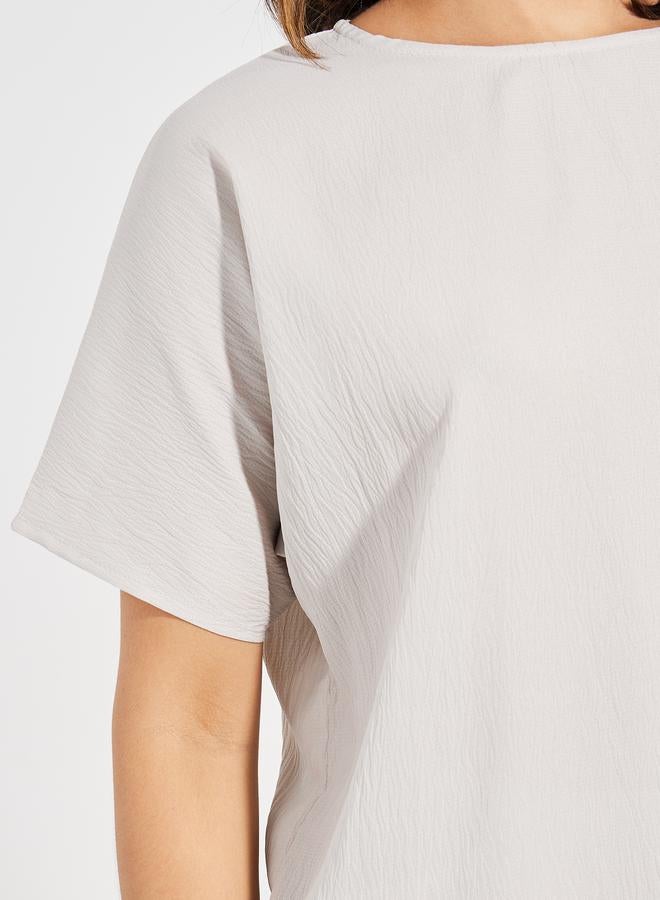 Styli Textured Round Neck Top & Wide Leg Pants Co-Ords  - Image 3