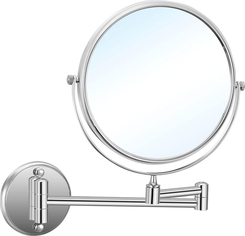Extensible x3 magnifying mirror with two faces in chromed BRASS