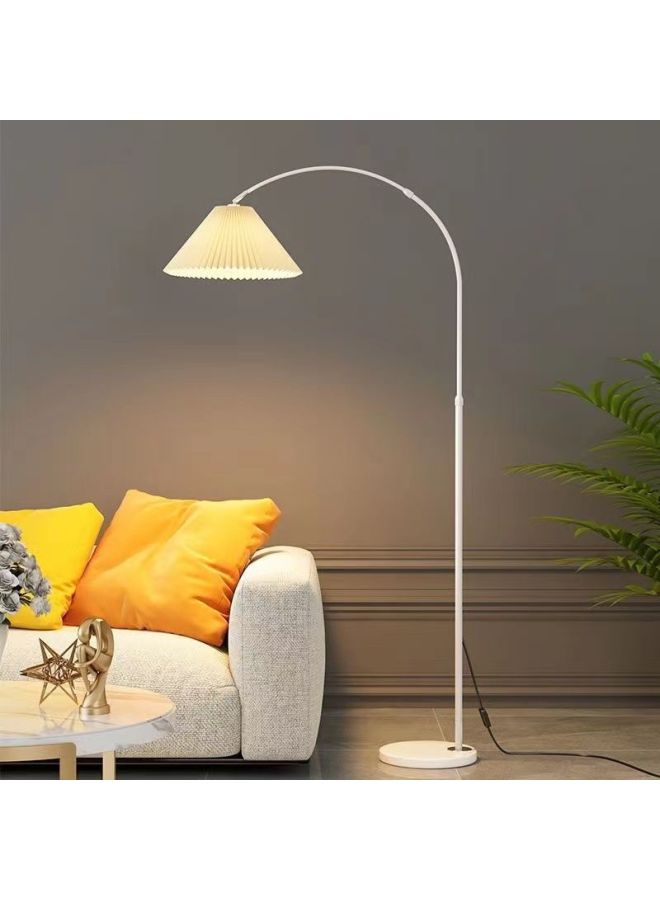 Loquat Floor Lamp Nordic Simple Pleated Fishing Lamp Living Room Bedroom Study Mahjong Remote Control Vertical Floor Lamp Mainland China-Color:Fishing Light White Pole + Beige Pleated Cover - 12w Three-col - Image 1