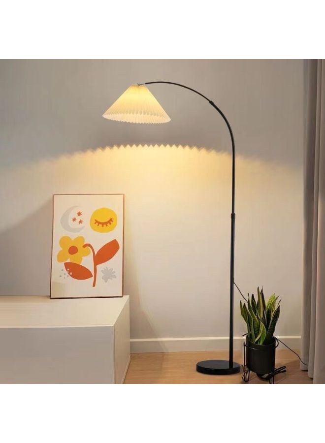 Loquat Floor Lamp Nordic Simple Pleated Fishing Lamp Living Room Bedroom Study Mahjong Remote Control Vertical Floor Lamp Mainland China-Color:Fishing Light White Pole + Beige Pleated Cover - 12w Three-col - Image 5