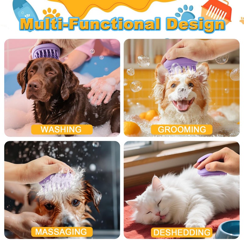 Peehss 2-in-1 Dog Bath Brush for Grooming & Massage - Pet Silicone Brush for Long & Short Haired Dogs and Cats, Dog Scrubber for Bath, Rubber Curry Brush, Use Wet as Bath Brush or Dry for Grooming-Purple - Image 4