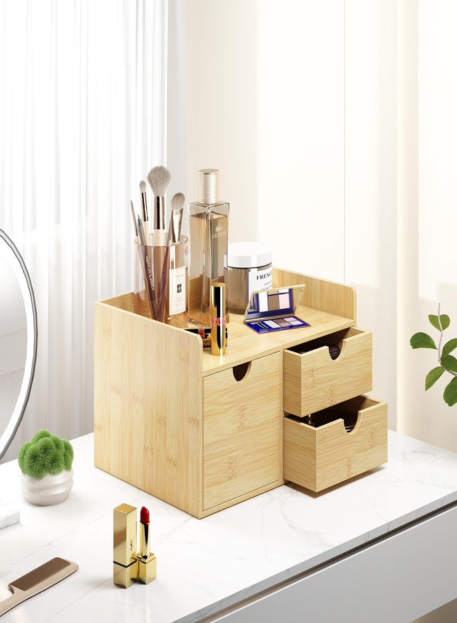 Wisuce Desk Organizer with Drawers - Bamboo Desktop Organizer Storage | Wood Desk Drawers Organizer for Bills, Office Supplies, Cosmetics, Seals No Assembly Required (3 Drawer with Big Drawer) - Image 4