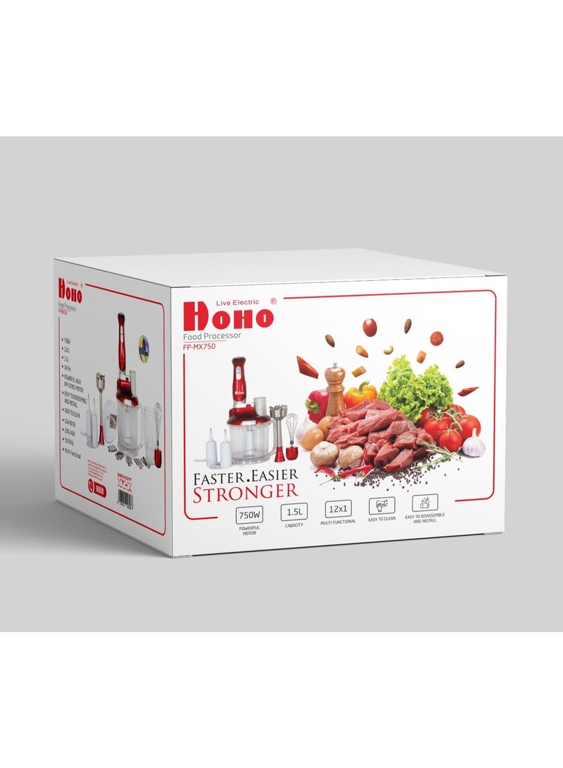 هوهو مُحضر طعام 750 وات 1.5 لتر FP-MX450 متعدد الألوان - Image 5