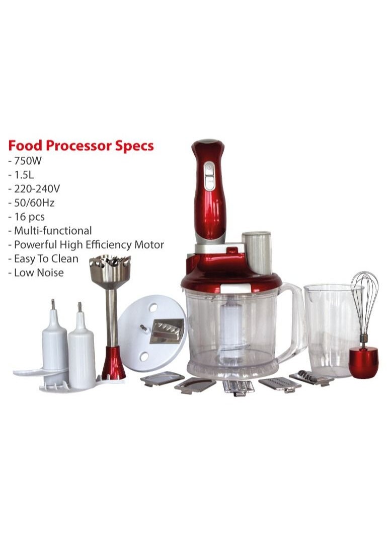 هوهو مُحضر طعام 750 وات 1.5 لتر FP-MX450 متعدد الألوان  - Image 3