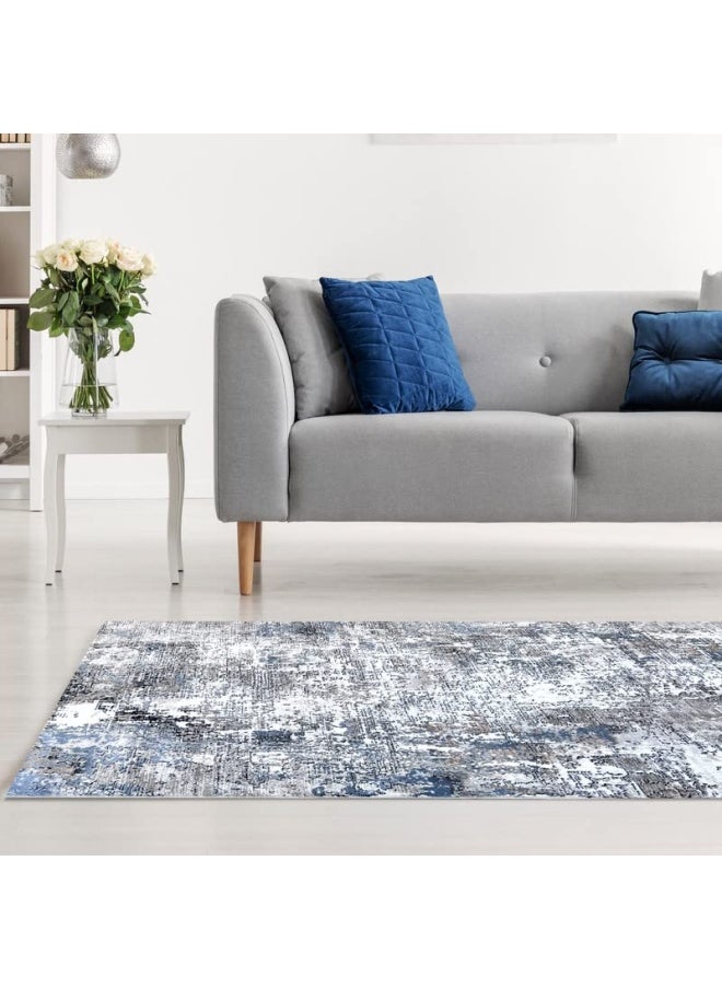 HANDPICKED FURNITURE Abstract Blue Runner Carpet Ultra Soft Area Carpets For Bed Room Living Room And Dining room Anti-slip Floor Carpets Easy to Clean Made In Turkey  - Image 2