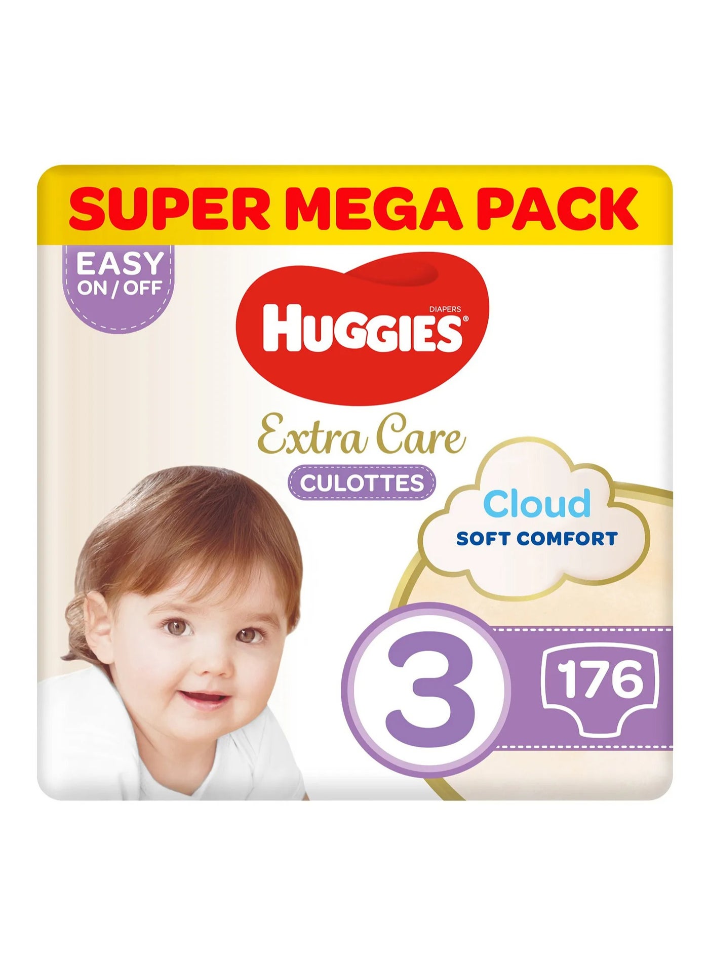 Huggies Extra Care Culottes Pant Style Baby Diapers, 176 Pieces Super Mega Pack, Size 3, 6-11kg - Double Leak Guards, Wetness Indicator, Soft Waistband