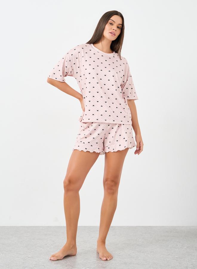 ستايلي طقم تي شيرت وشورت بطبعة تاج وكرانيش - Image 1