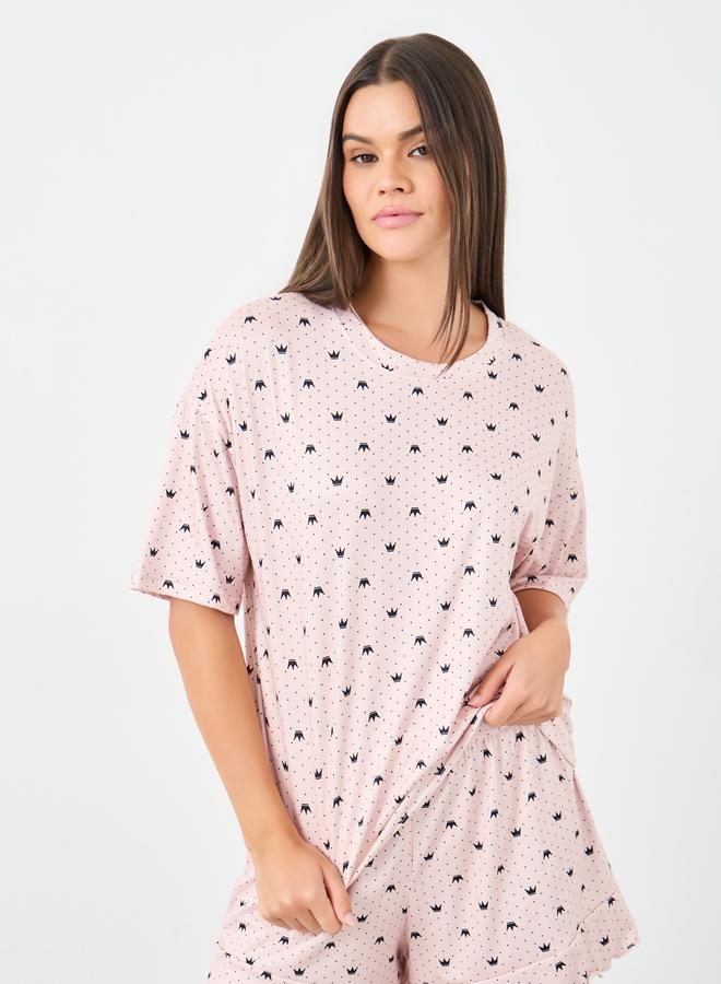 ستايلي طقم تي شيرت وشورت بطبعة تاج وكرانيش - Image 2