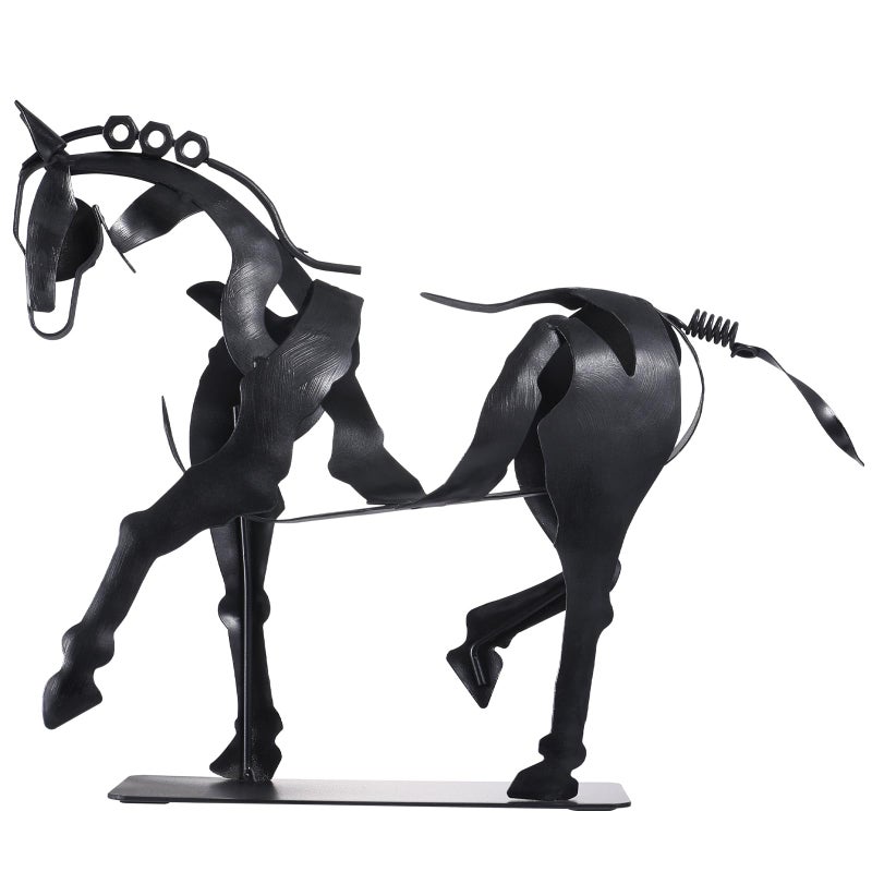 SunBlogs Art Handmade Horse Statue - Unique Rustic Decor for Office & Home - 100% Hand-Painted Metal Sculpture - Perfect Handicraft Gift for Horse Lovers (Black) - Image 2