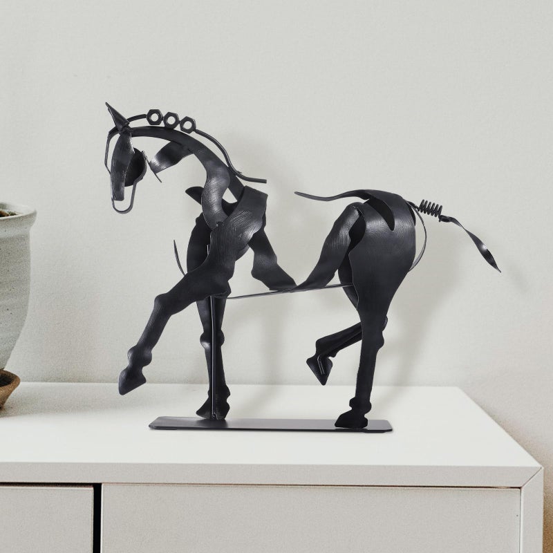 SunBlogs Art Handmade Horse Statue - Unique Rustic Decor for Office & Home - 100% Hand-Painted Metal Sculpture - Perfect Handicraft Gift for Horse Lovers (Black) - Image 4