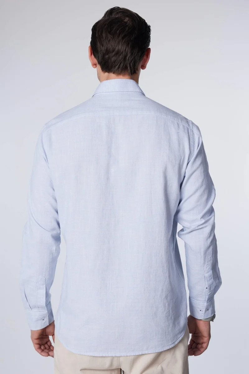 Tudors Classic Fit Long Sleeve Linen Plain Blue Men's Shirt