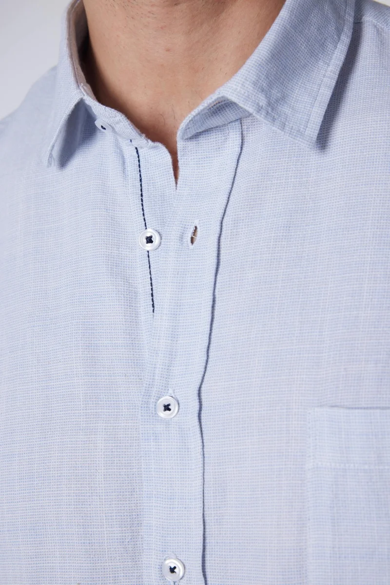 Tudors Classic Fit Long Sleeve Linen Plain Blue Men's Shirt