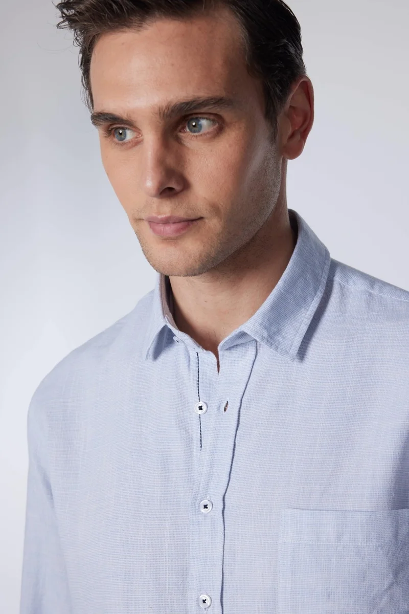 Tudors Classic Fit Long Sleeve Linen Plain Blue Men's Shirt