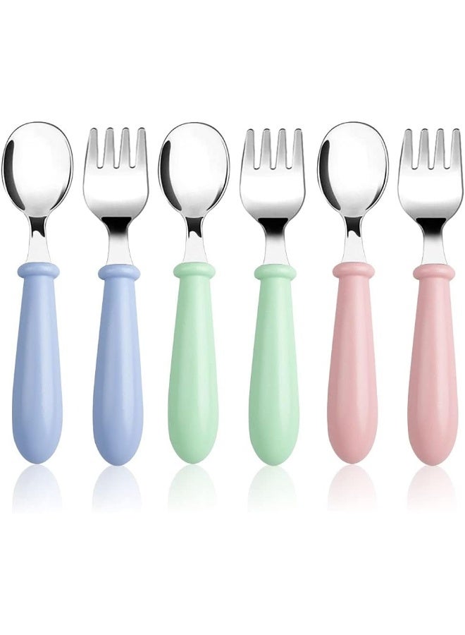 Pimoys Pimoys 6 Pieces Toddler Utensils Kids Silverware Baby Forks and Spoons Set, Stainless Steel Childrens Safe Flatware Metal Kids Cutlery Set with Round Handle, Dishwasher Safe - Image 1