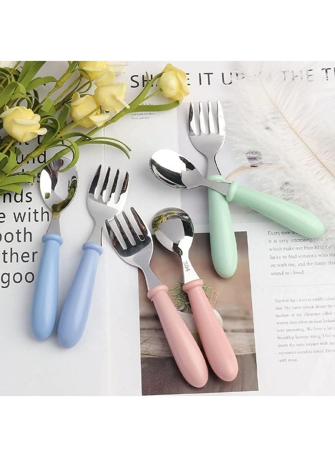 Pimoys Pimoys 6 Pieces Toddler Utensils Kids Silverware Baby Forks and Spoons Set, Stainless Steel Childrens Safe Flatware Metal Kids Cutlery Set with Round Handle, Dishwasher Safe - Image 3