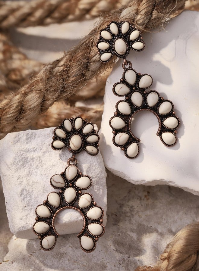 MINACHI Vintage Bohemian Created White Turquoise Dangle Drop Earrings, Boho Summer Jewelry Gift for Women (1) - Image 2