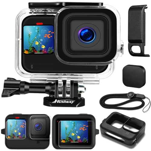Husiway Waterproof Case Housing for GoPro Hero 13 12 11 10 9 Black Tempered Glass Screen Protector Silicone Sleeve Protective Case Accessories Kit Bundle for Gopro13 Gopro12 Gopro11 Gopro10 Gopro9 Go Pro -04E - Image 1