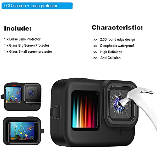 Husiway Waterproof Case Housing for GoPro Hero 13 12 11 10 9 Black Tempered Glass Screen Protector Silicone Sleeve Protective Case Accessories Kit Bundle for Gopro13 Gopro12 Gopro11 Gopro10 Gopro9 Go Pro -04E - Image 4