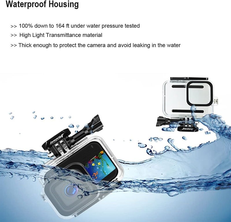 Husiway Waterproof Case Housing for GoPro Hero 13 12 11 10 9 Black Tempered Glass Screen Protector Silicone Sleeve Protective Case Accessories Kit Bundle for Gopro13 Gopro12 Gopro11 Gopro10 Gopro9 Go Pro -04E - Image 3