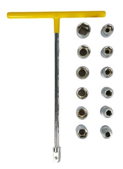 DEFAONS 13-Piece T-Handle Socket Wrench Set with 1/2-Inch Drive and CR-V Sockets (8mm to 19mm) – Chrome Plated Steel with Yellow Rubber Grip  - Image 1