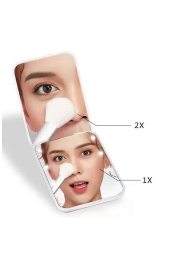 مرآة جيب، مرآة مضيئة صغيرة قابلة للطي مع تكبير 2X/1X، مرآة مكياج محمولة للسفر، مرآة يدوية صغيرة مضيئة كهدية - Image 3