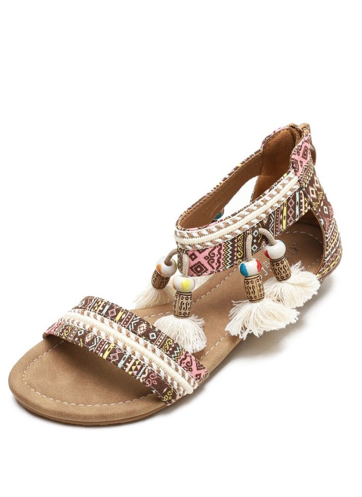 SIKETU Ethnic Fairy Wind Dew Toe Seaside Tourist Slope and Roman Sandals  - Image 1